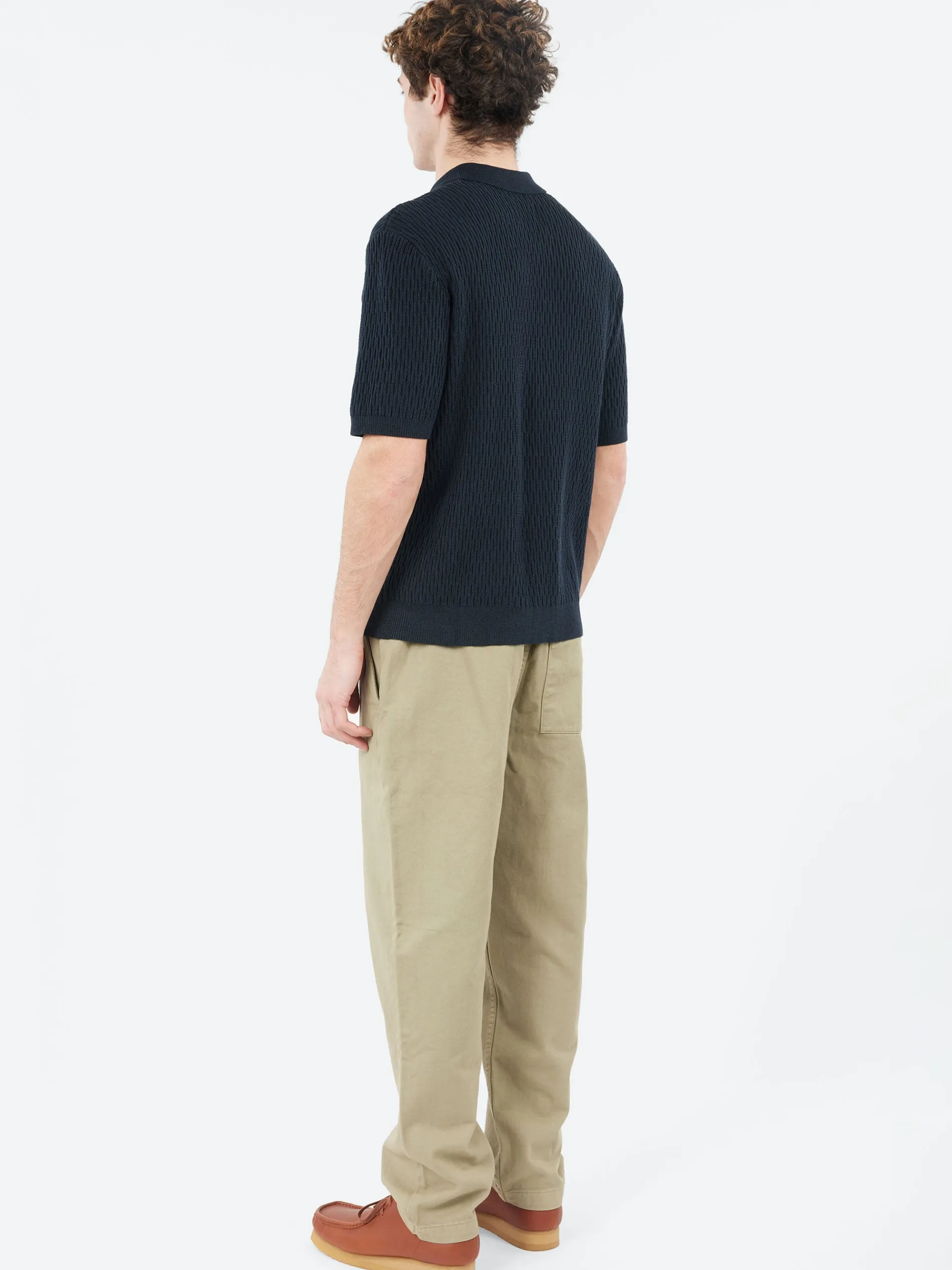 Wax London - Tellaro Honeycomb Knitted Cotton Polo Shirt in Navy