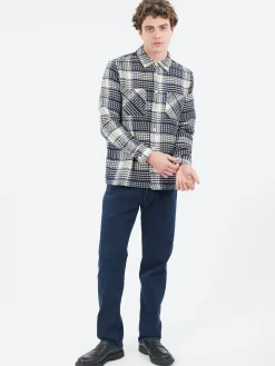 Wax London - Whiting Overshirt in Navy and Ecru Addle Check