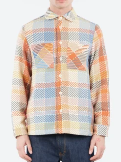 Wax London - Whiting Overshirt in Blue and Orange Pike Check