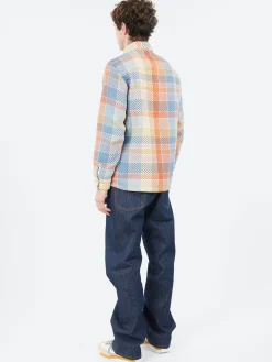 Wax London - Whiting Overshirt in Blue and Orange Pike Check