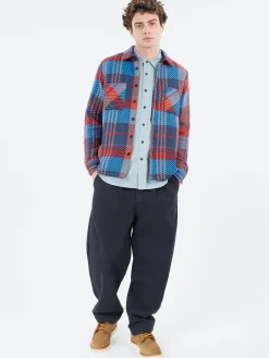 Wax London - Whiting Overshirt in Blue and Red Lake