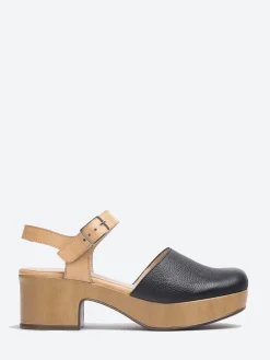 Wonders - Amsterdam Clog in Black Wild and Sand Pergam