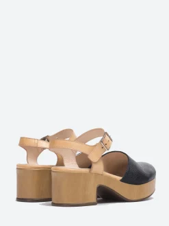 Wonders - Amsterdam Clog in Black Wild and Sand Pergam