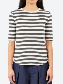 YMC - Charlotte Stripe Top in Grey and Stone