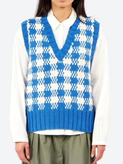 YMC - Heidi Vest in Blue and Ecru